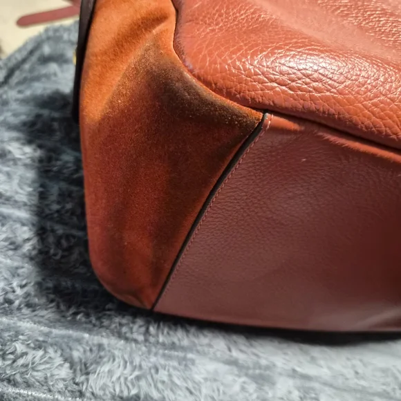 COACH C1522 Pennie Shoulder Bag Mixed Leather Suede Burnt Orange Rust Hobo - Picture 14 of 16